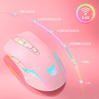 Onikuma CW905 2.4G Vezeték nélküli Gamer egér - Pink