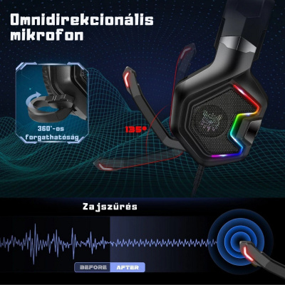 Onikuma K10 Pro RGB Gamer headset - Fekete