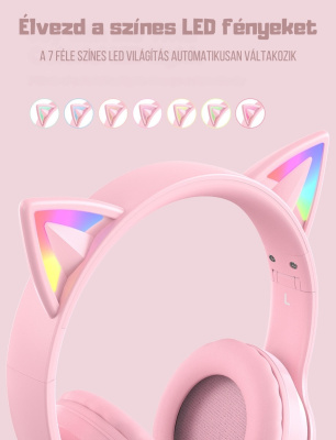 Onikuma B90 Vezeték nélküli Gamer headset - Pink - Cicafüles