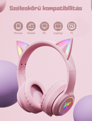 Onikuma B90 Vezeték nélküli Gamer headset - Pink - Cicafüles