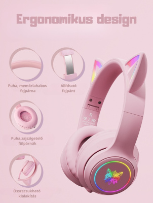 Onikuma B90 Vezeték nélküli Gamer headset - Pink - Cicafüles