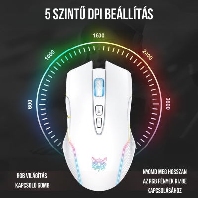 Onikuma CW905 2.4G Vezeték nélküli Gamer egér - Fehér