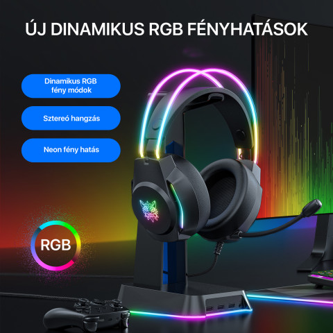 Onikuma X26 RGB Gamer Fejhallgató - Fekete