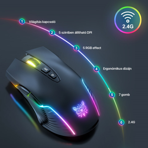 Onikuma CW905 2.4G Vezeték nélküli Gamer egér - Fekete