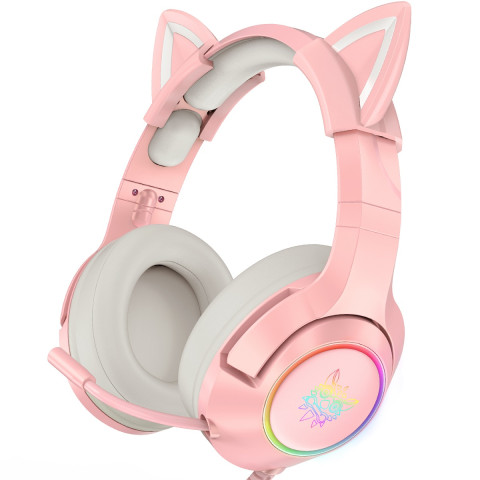 Onikuma K9 RGB USB 7.1 Virtual Gamer Fejhallgató - Pink - Cicafüles