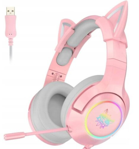 Onikuma K9 RGB USB 7.1 Virtual Gamer Fejhallgató - Pink - Cicafüles