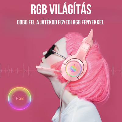 Onikuma K9 RGB USB 7.1 Virtual Gamer Fejhallgató - Pink - Cicafüles