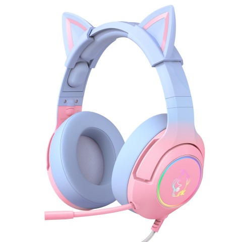 Onikuma K9 RGB USB 7.1 Virtual Gamer Fejhallgató - Pink / Kék - Cicafüles