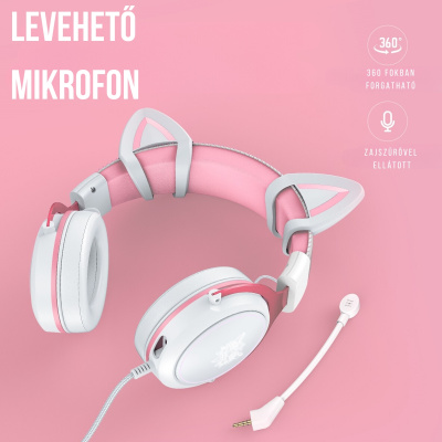 Onikuma X10 Fehér-Pink RGB Gamer Headset - Cicafüles