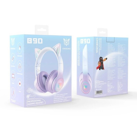 Onikuma B90 Vezeték nélküli Gamer headset - Lila - Cicafüles