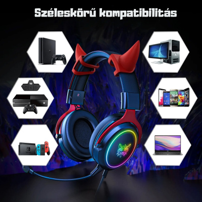 Onikuma X10 Fekete-Piros RGB Gamer Headset - Ördögszarvas