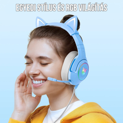 Onikuma K9 RGB Gamer Fejhallgató - Kék - Cicafüles