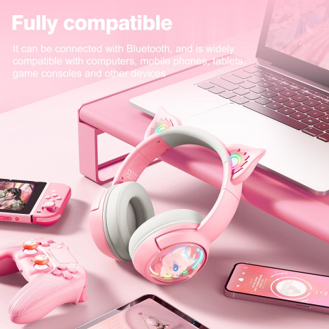 Onikuma B5 Vezeték nélküli Gamer headset - Pink - Cicafüles