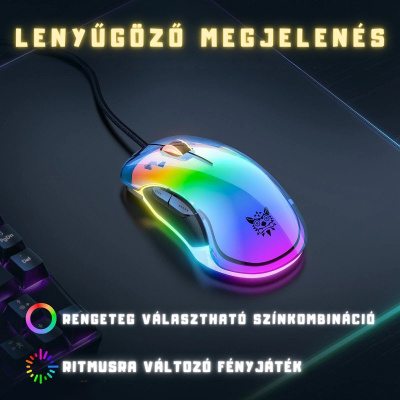 Onikuma CW925 RGB Átlátszó Gamer Egér - Színes