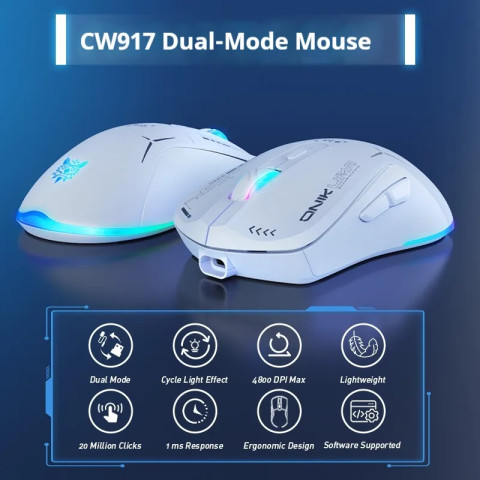 Onikuma CW917 Dual-Mode Vezeték Nélküli Gamer Egér - Fehér