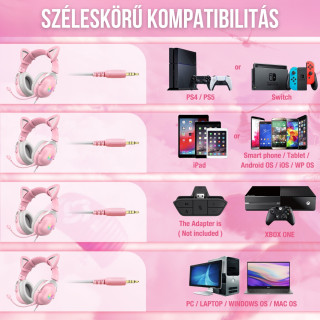 Onikuma X11 Gamer Fejhallgató - Pink - Cicafüles