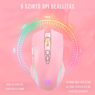 Onikuma CW905 2.4G Vezeték nélküli Gamer egér - Pink