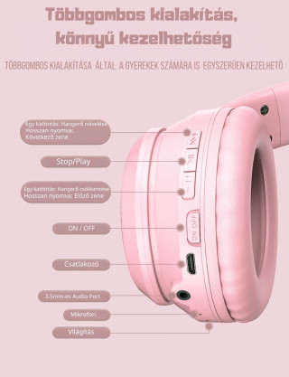 Onikuma B90 Vezeték nélküli Gamer headset - Pink - Cicafüles