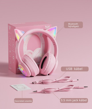 Onikuma B90 Vezeték nélküli Gamer headset - Pink - Cicafüles