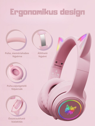 Onikuma B90 Vezeték nélküli Gamer headset - Pink - Cicafüles