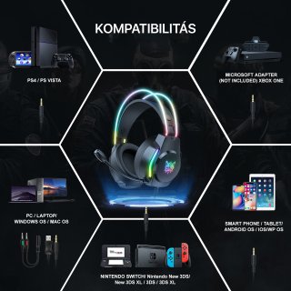 Onikuma X26 RGB Gamer Fejhallgató - Fekete