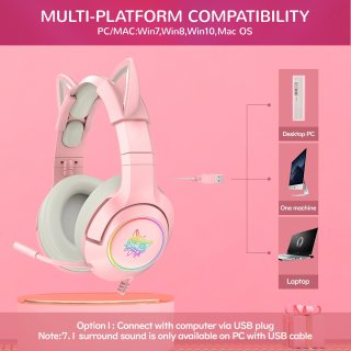 Onikuma K9 RGB Gamer Fejhallgató - Pink - Cicafüles