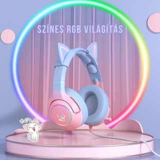 Onikuma K9 RGB USB 7.1 Virtual Gamer Fejhallgató - Pink / Kék - Cicafüles