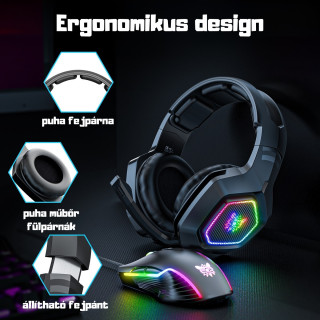 Onikuma K10 RGB Gamer Fejhallgató - Fekete