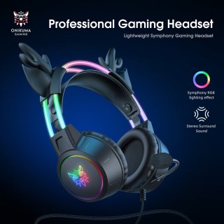 Onikuma X15 PRO Fekete Gamer Fejhallgató - Rénszarvasos