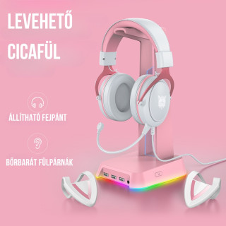 Onikuma X10 Fehér-Pink RGB Gamer Headset - Cicafüles