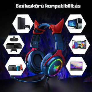 Onikuma X10 Fekete-Piros RGB Gamer Headset - Ördögszarvas