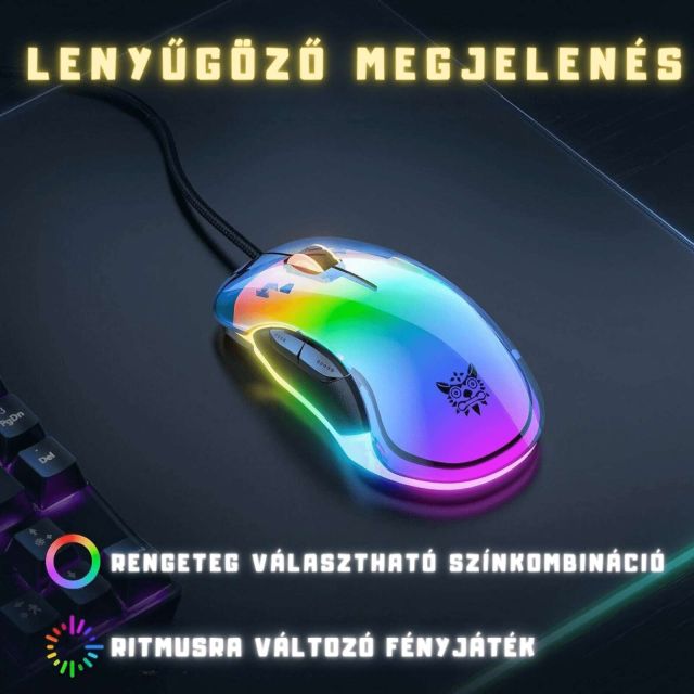 Onikuma CW925 RGB Átlátszó Gamer Egér