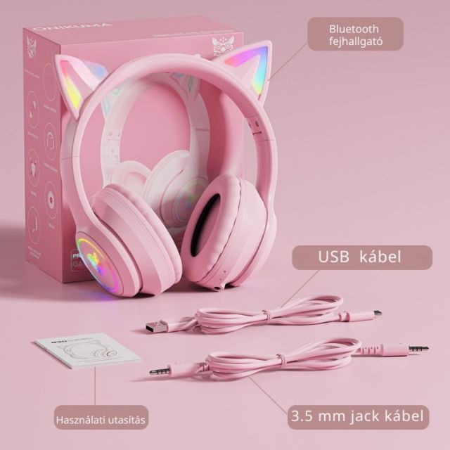 Onikuma B5 Vezeték nélküli Gamer headset - Pink - Cicafüles