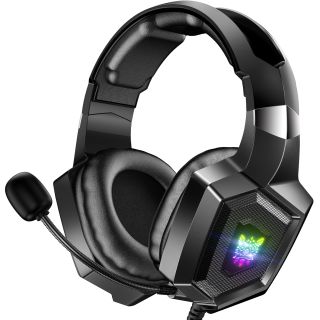 Onikuma K8 Gamer Headset, Virtual surround, Over-Ear, mikrofonos, RGB, 3.5mm jack, vezetékes