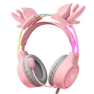 Onikuma X15 PRO Gamer Fejhallgató - Rénszarvasos, Stereo, Over-Ear, mikrofonos, RGB, 3.5mm jack, vezetékes