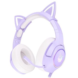 Onikuma K9 RGB Gamer Fejhallgató - Cicafüles, Stereo, Over-Ear, mikrofonos, cicafüles, RGB, vezetékes