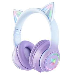 Onikuma B90 Vezeték nélküli Gamer headset - Lila - Cicafüles, Stereo, Over-Ear, mikrofonos, cicafüles, RGB, 3.5mm jack, vezeték nélküli, wireless, bluetooth