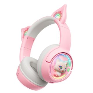 Onikuma B5 Vezeték nélküli Gamer headset - Pink - Cicafüles, Stereo, Over-Ear, mikrofonos, cicafüles, RGB, 3.5mm jack, vezeték nélküli, wireless, bluetooth